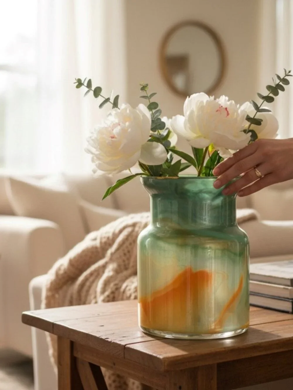 Handmade Fluid Art Acrylic Pour Glass Vase, Home Decor, Metallic Dry Flower Vase